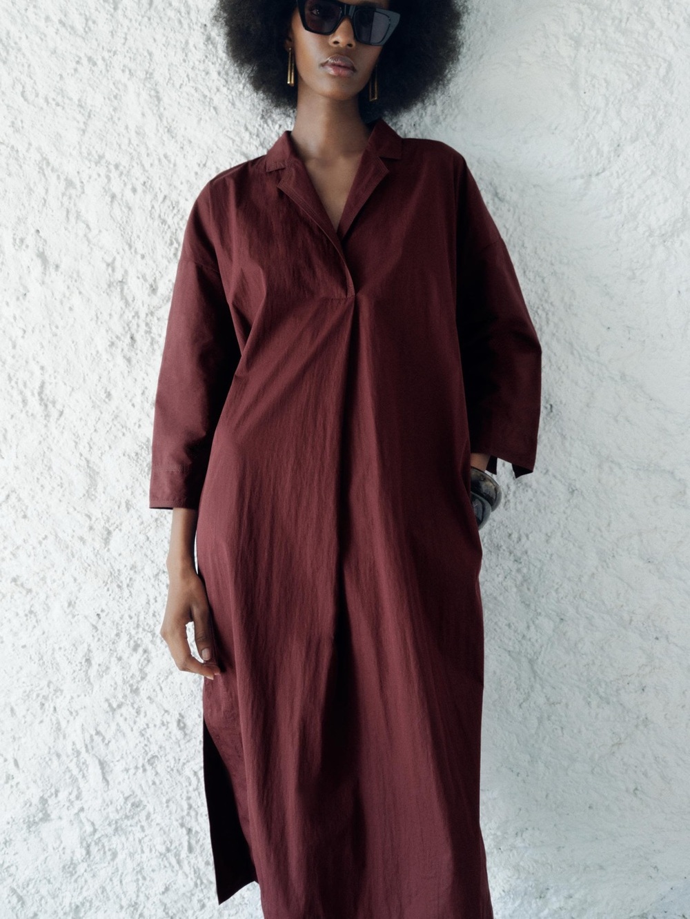 Zara Midi Too Stitch Collection Dress in Deep Burgundy